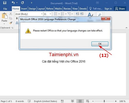 Cách chuyển Word, Excel, Powerpoint 2016 sang tiếng Việt 11