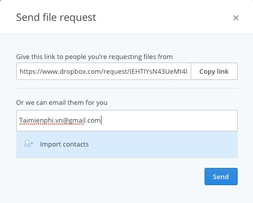 File Request - Tính năng mới của Dropbox