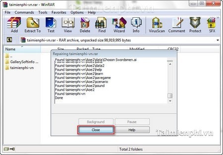 Cách sửa lỗi Winrar diagnostic messages, file nén tải về bị lỗi 3