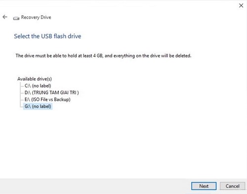Tạo USB phục hồi Windows 10