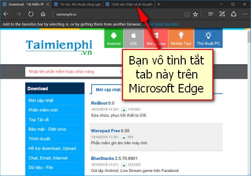 khoi phuc tab vua dong tren microsoft edge