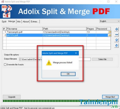 Cách Sửa Lỗi Merge Process Failed Trong Adolix Split Merge Pdf