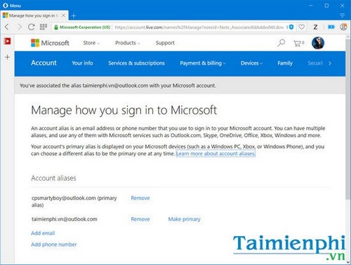 Thay đổi tài khoản email chính Microsoft trên Windows 10