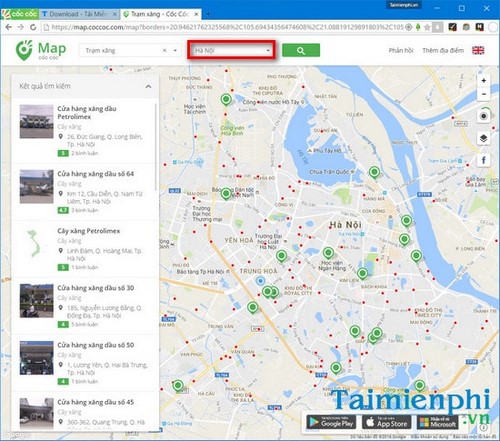 Dùng Cốc Cốc Map tìm trạm xăng gần nhất