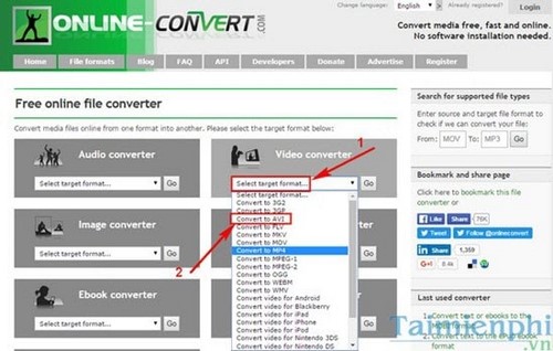 Chuyển đổi video online bằng Online Convert