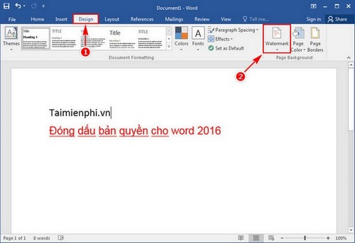 Đóng dấu bản quyền cho Word 2016, chèn bản quyền trong Word 2016