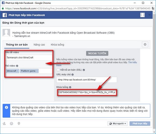 Cách phát trực tiếp game MineCraft trên Facebook