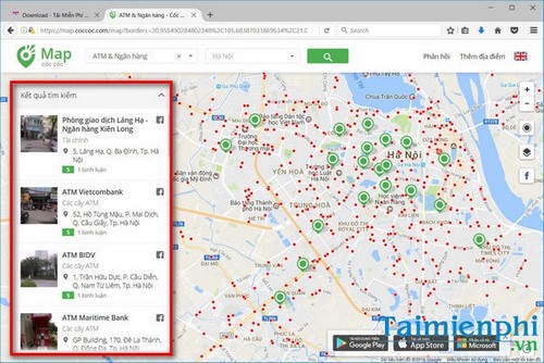 Sử dụng Cốc Cốc Map tìm cây ATM ngân hàng