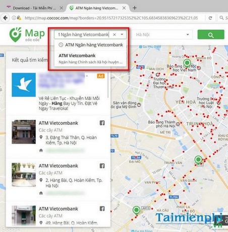 Sử dụng Cốc Cốc Map tìm cây ATM ngân hàng