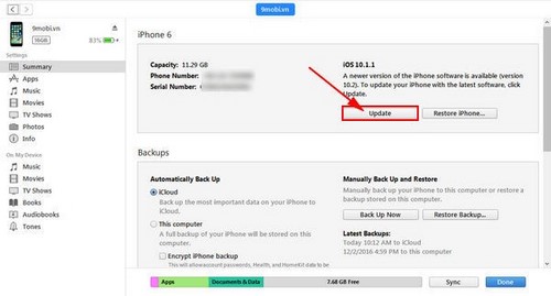 Nâng cấp iOS 10.2 qua iTunes, update iOS 10.2 trên pc