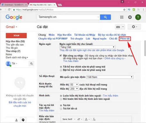 Cài phím tắt trong Gmail, tùy chỉnh hotkey trong Gmail