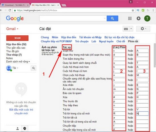 Cài phím tắt trong Gmail, tùy chỉnh hotkey trong Gmail