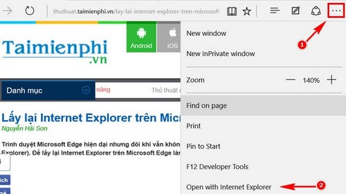 Lấy lại Internet Explorer trên Microsoft Edge
