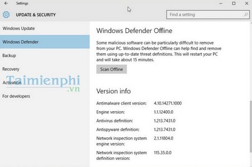 Sử dụng Windows Defender offline trong Windows 10