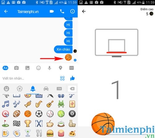 Chơi game bóng rổ trong Facebook Messenger