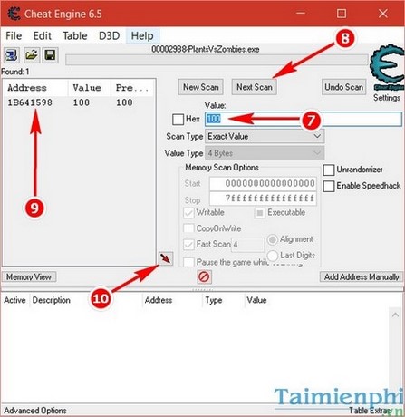 Dùng Cheat Engine thay đổi thông số game Plants vs. Zombie