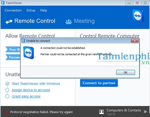 Sửa lỗi Protocol Negotiation Failed khi kết nối trên TeamViewer?