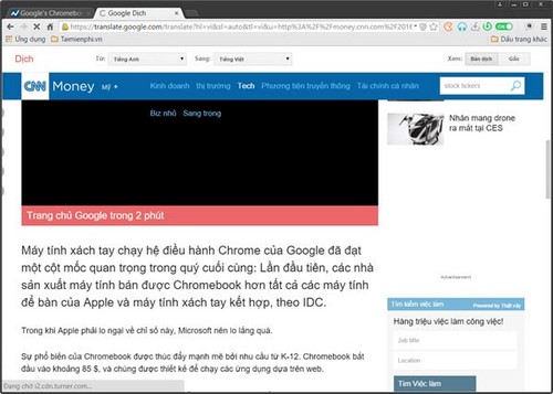 Dịch trang web từ tiếng Anh sang tiếng Việt trên Torch Browser