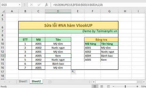 Lỗi hàm Vlookup, sửa lỗi #N/A khi dùng hàm Vlookup trong Excel