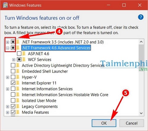 Turn windows features on or off when installing net framework