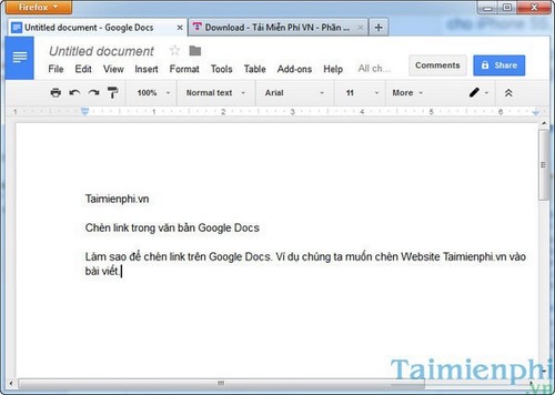 chen link trong van ban gogle docs