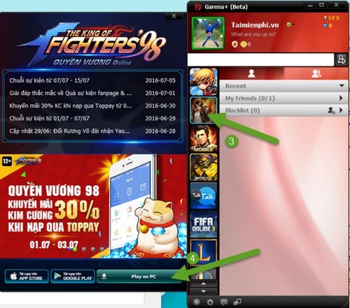 Chơi Quyền Vương 98 trên máy tính bằng Garena, game võ thuật đối kháng