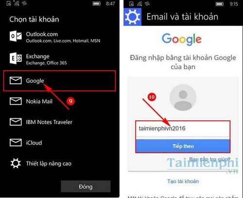 Đăng nhập Gmail trên Windows Phone