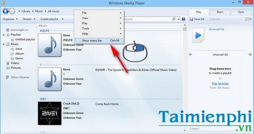 Cách hiển thị thanh menu trên Windows Media Player