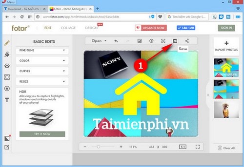 luu anh save anh trong ung dung fotor nen web
