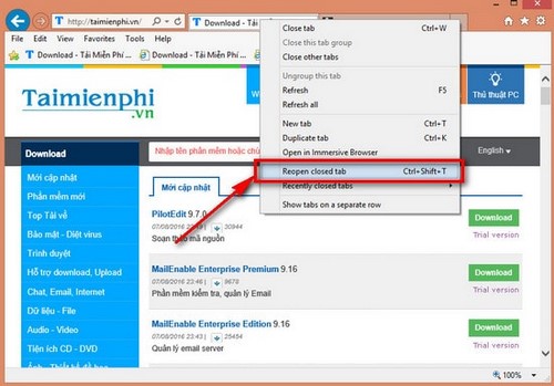 Khôi phục lại tab vừa đóng trên Internet Explorer