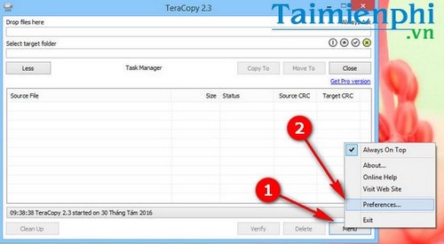 Tắt tự động kiểm tra dữ liệu sau khi sao chép trên TeraCopy