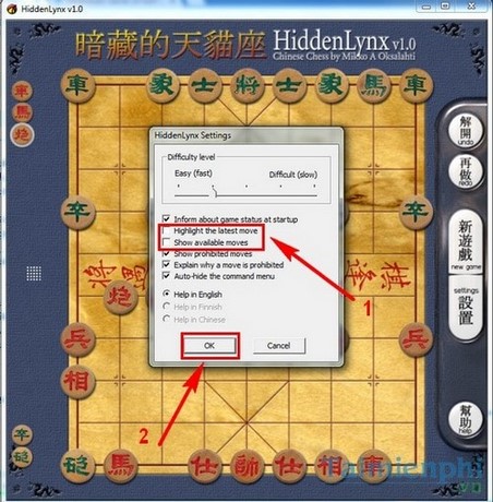 Bỏ hướng dẫn nước đi trong Chinese Chess, game cờ tướng trên PC