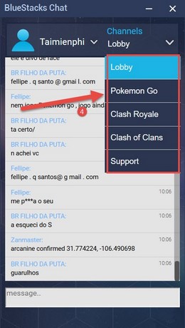 Chat trong Bluestacks, Channels Lobby, Pokemon Go, Clash Royale, Clash of Clans