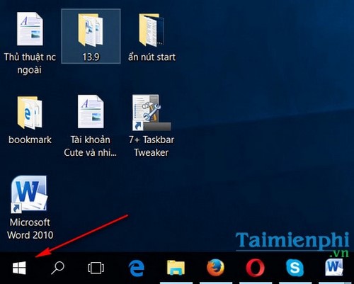 an nut start tren thanh taskbar trong windows 10