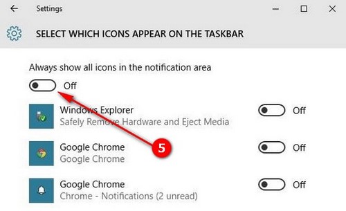 Ẩn, tắt biểu tượng, hiển thị icon trên Taskbar trong Windows 10 5