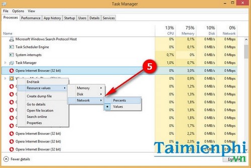 Đổi thông số giá trị ổ cứng, RAM sang phần trăm trên Task Manager