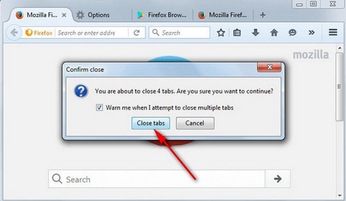 Tạo cảnh báo đóng nhiều tab trên trình duyệt web Firefox