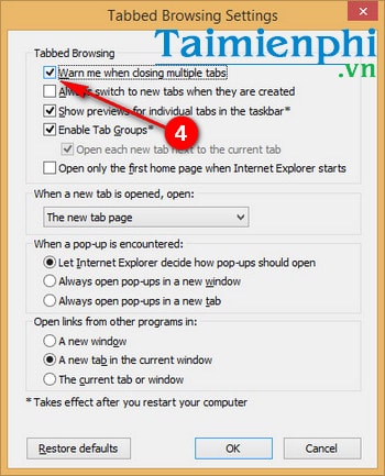 Tạo cảnh báo đóng nhiều tab trên Internet Explorer