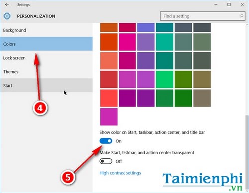 cach thay doi mau sac taskbar tren windows 10