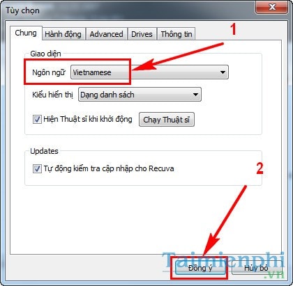 Cài đặt ngôn ngữ tiếng Việt trên phần mềm Recuva