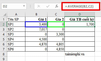 tinh gia tri trung binh trong excel