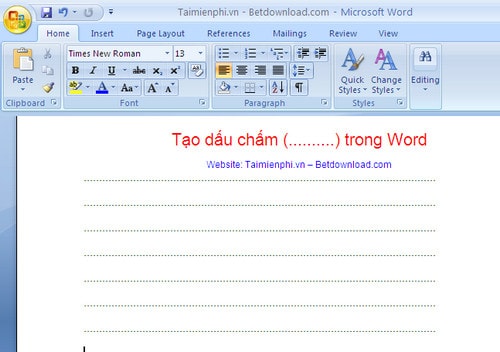 huong dan cach tao tab cham trong word