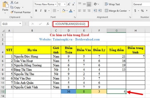 [TaiMienPhi.Vn] Các hàm cơ bản Excel, hàm thông dụng trong Excel, Sum, Count, IF, LEFT