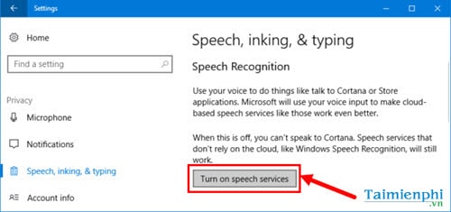 Cách bật tắt Cortana Speech Services trên Windows 10