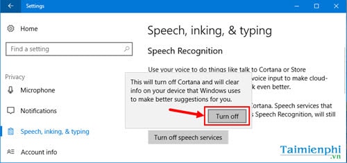 Cách bật tắt Cortana Speech Services trên Windows 10