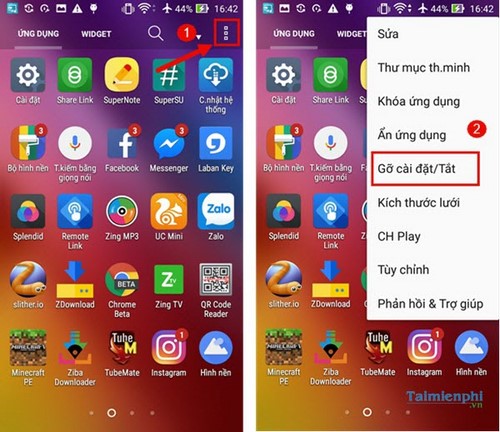 xoa ung dung tren android