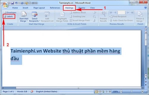 Cách tạo label, nhãn thư trong Word 2007