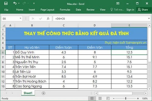 su dung paste trong excel