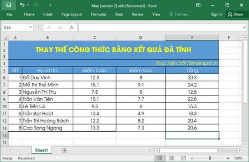 su dung paste trong excel