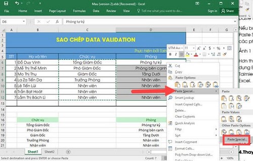 su dung paste trong excel